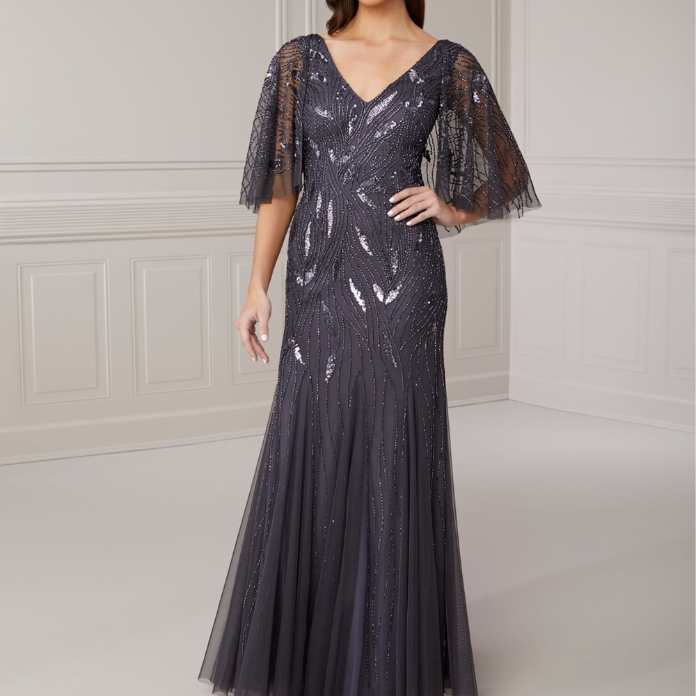 Adrianna Papell Charcoal Sequin Maxi Dress